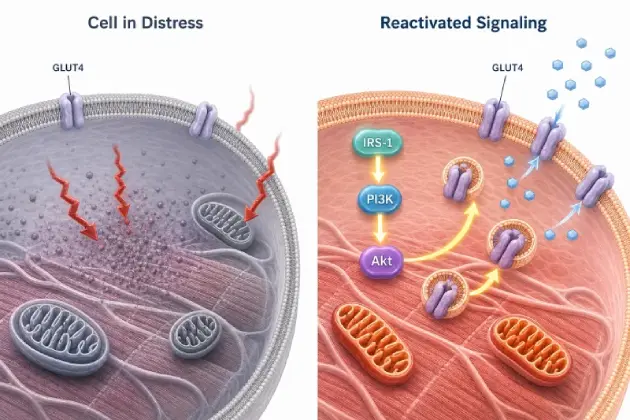Mechanistic illustration of insulin signaling and GLUT4 translocation