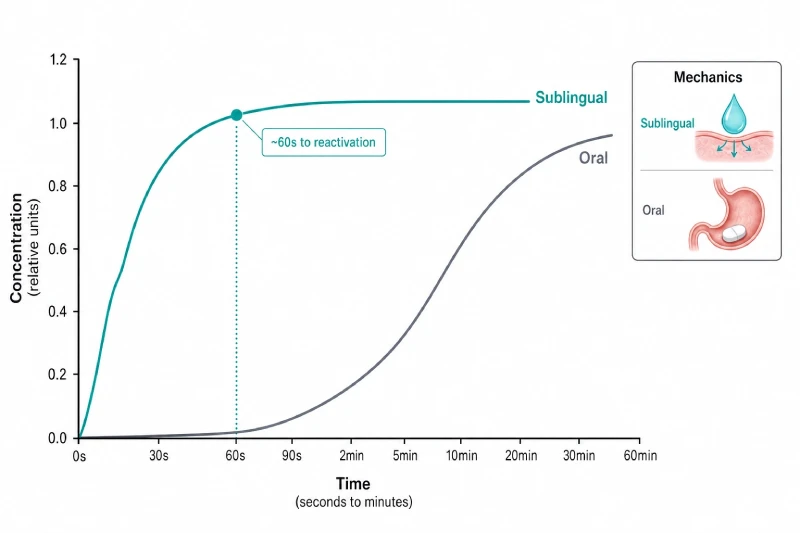 Comparative pharmacokinetic absorption curves — oral vs. sublingual routes
